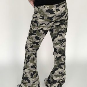 Camo Workwear Casual Split Slim-Fit Flared Wide-Leg Retro Chic Long Pants for Women - Trendy Y2K Fashion