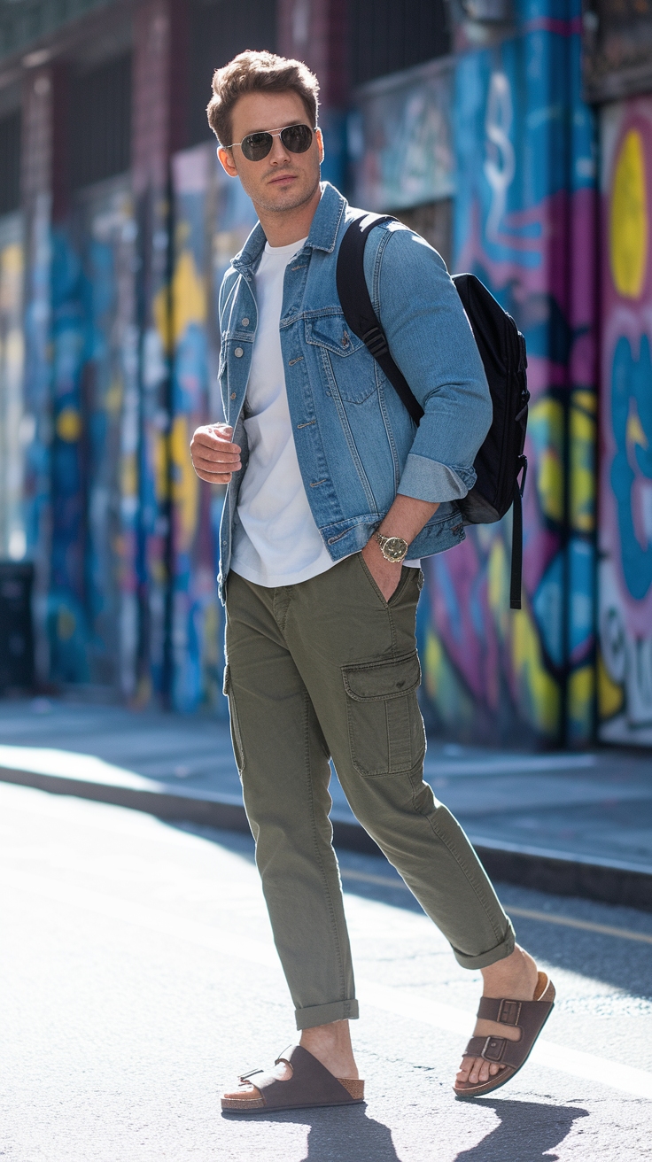 Dressing Up Cargo Pants with Sandals for a Trendy Look outfit idea