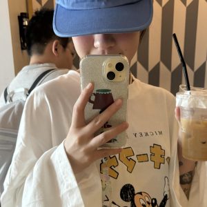 Cartoon Print Casual Oversized Long Sleeve T-Shirt for Autumn & Winter - Korean Style, Youthful and Slimming Cotton Tee