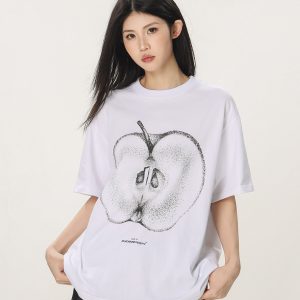 Casual Beer Captain Graphic T-Shirt for Women - Summer Loose Fit Short Sleeve Couple Top in Trendy American Style