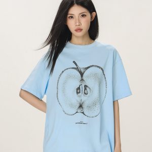 Casual Beer Captain Graphic T-Shirt for Women - Summer Loose Fit Short Sleeve Couple Top in Trendy American Style