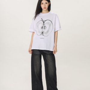 Casual Beer Captain Graphic T-Shirt for Women - Summer Loose Fit Short Sleeve Couple Top in Trendy American Style