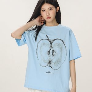 Casual Beer Captain Graphic T-Shirt for Women - Summer Loose Fit Short Sleeve Couple Top in Trendy American Style