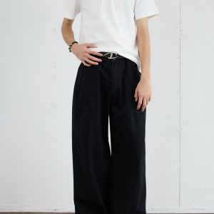 Casual Deconstructed Patchwork Wide-Leg Pants for Men - Straight Loose Fit Long Trousers, American Street Style