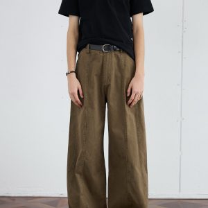 Casual Deconstructed Patchwork Wide-Leg Pants for Men - Straight Loose Fit Long Trousers, American Street Style