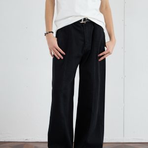 Casual Deconstructed Patchwork Wide-Leg Pants for Men - Straight Loose Fit Long Trousers, American Street Style
