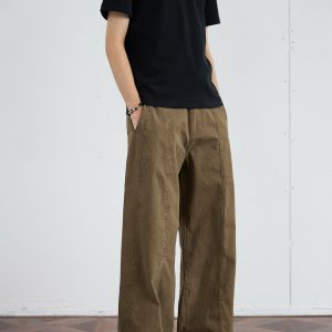 Casual Deconstructed Patchwork Wide-Leg Pants for Men - Straight Loose Fit Long Trousers, American Street Style