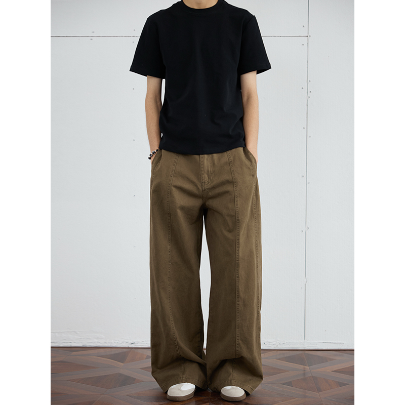 Casual Deconstructed Patchwork Wide-Leg Pants for Men - Straight Loose Fit Long Trousers, American Street Style