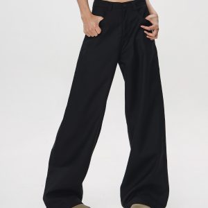 Casual Dropped Crotch Floor-Length Wide-Leg Pants for Women - Straight Loose Flared Trousers in American Style High Street Fashion