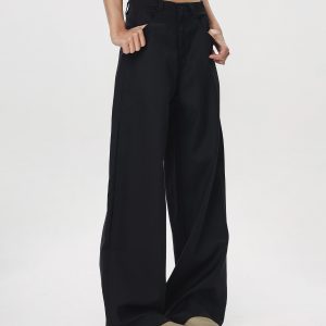Casual Dropped Crotch Floor-Length Wide-Leg Pants for Women - Straight Loose Flared Trousers in American Style High Street Fashion