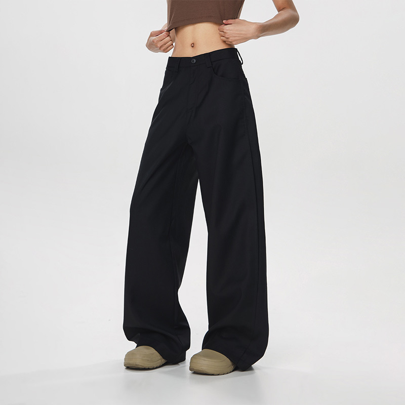 Casual Dropped Crotch Floor-Length Wide-Leg Pants for Women - Straight Loose Flared Trousers in American Style High Street Fashion