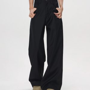 Casual Dropped Crotch Floor-Length Wide-Leg Pants for Women - Straight Loose Flared Trousers in American Style High Street Fashion