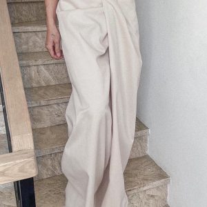 Casual Irregular Low-Waist Pleated Wide-Leg Pants for Women - Relaxed Fit Solid Color Long Trousers, Y2K Fashion