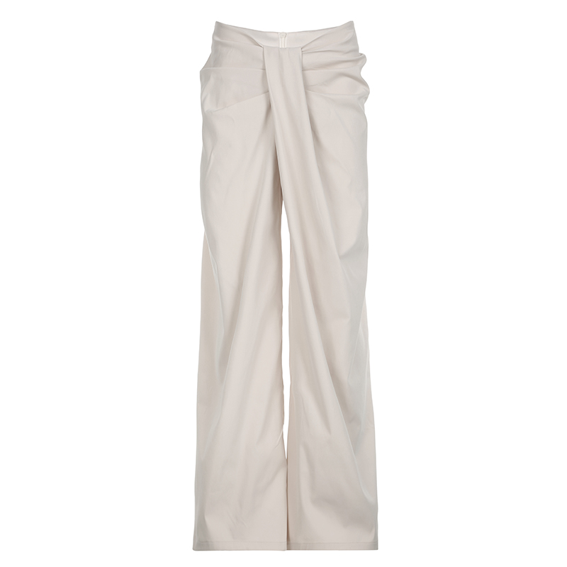 Casual Irregular Low-Waist Pleated Wide-Leg Pants for Women - Relaxed Fit Solid Color Long Trousers, Y2K Fashion