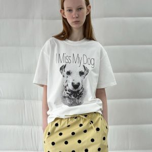 Casual Korean Style Cartoon Cat & Dog Print Short Sleeve T-Shirt for Women - Versatile Minimalist Pure Cotton Top