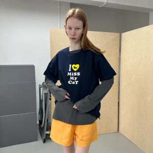 Casual Korean Style Cartoon Cat & Dog Print Short Sleeve T-Shirt for Women - Versatile Minimalist Pure Cotton Top