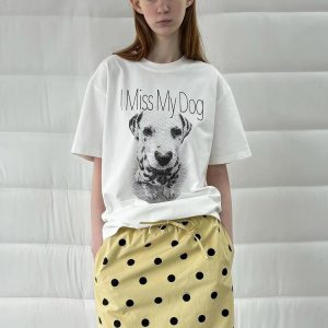 Casual Korean Style Cartoon Cat & Dog Print Short Sleeve T-Shirt for Women - Versatile Minimalist Pure Cotton Top