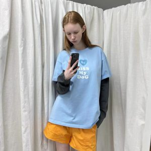 Casual Korean Style Dog Slogan Loose Fit Pure Cotton Short Sleeve T-Shirt for Women - Comfortable and Versatile Fashion