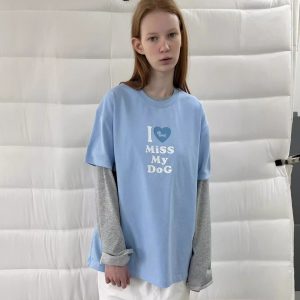 Casual Korean Style Dog Slogan Loose Fit Pure Cotton Short Sleeve T-Shirt for Women - Comfortable and Versatile Fashion