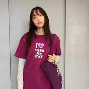 Casual Korean Style Dog Slogan Loose Fit Pure Cotton Short Sleeve T-Shirt for Women - Comfortable and Versatile Fashion