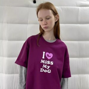 Casual Korean Style Dog Slogan Loose Fit Pure Cotton Short Sleeve T-Shirt for Women - Comfortable and Versatile Fashion