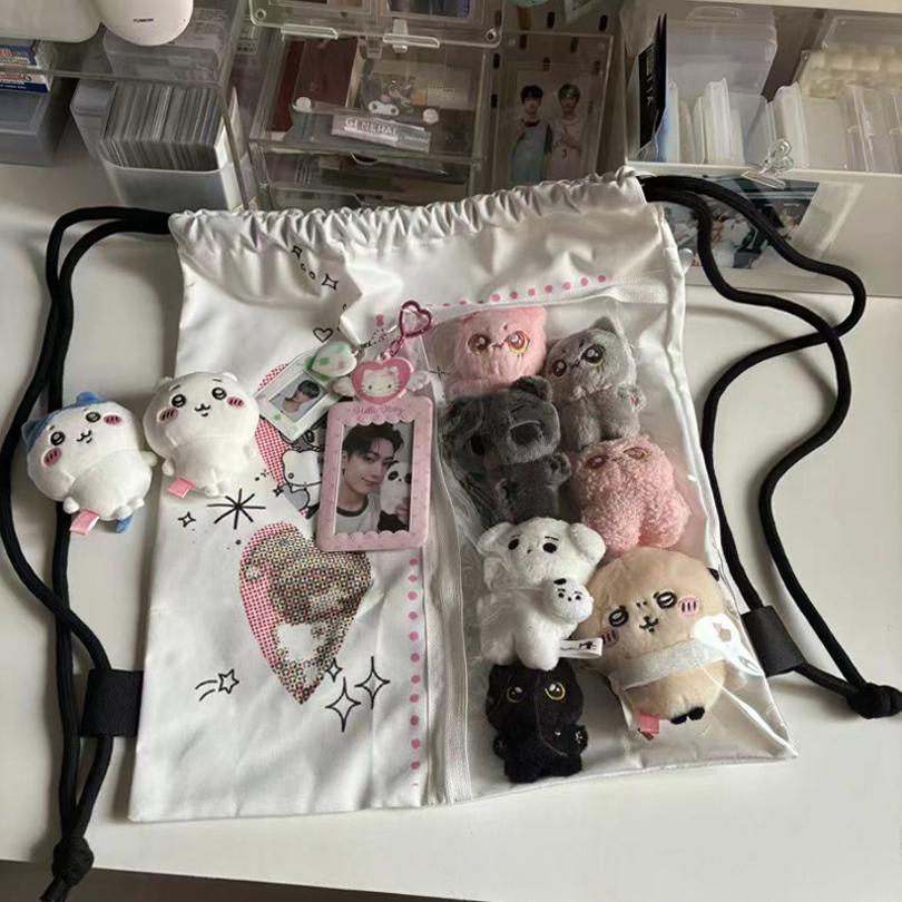 Casual Large Capacity Nylon Drawstring Backpack for Commuting - Cute Sweet Small Double Shoulder Bag 2025