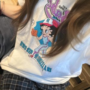 Casual Loose Fit Cartoon Print Short Sleeve T-Shirt for Summer - Versatile Pure Cotton Tee for Sweet Fun Style