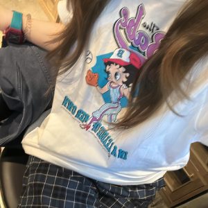 Casual Loose Fit Cartoon Print Short Sleeve T-Shirt for Summer - Versatile Pure Cotton Tee for Sweet Fun Style