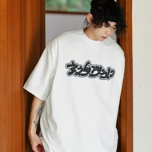 Casual Loose Fit Fun Letter Print Round Neck Short Sleeve T-Shirt for Men and Teens - Y2K Couple Style Top