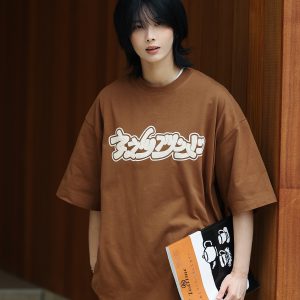 Casual Loose Fit Fun Letter Print Round Neck Short Sleeve T-Shirt for Men and Teens - Y2K Couple Style Top