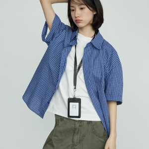 Casual Plaid Short Sleeve Shirt for Men and Women - Oversized Unisex Commuter Top, Perfect for 90s and Y2K Style