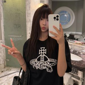 Casual Printed Snake T-Shirt for Women - Loose Fit, Round Neck, Pure Cotton - 25SS South Korea INS Limited Edition