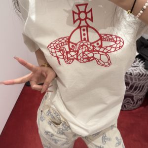 Casual Printed Snake T-Shirt for Women - Loose Fit, Round Neck, Pure Cotton - 25SS South Korea INS Limited Edition