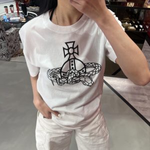Casual Printed Snake T-Shirt for Women - Loose Fit, Round Neck, Pure Cotton - 25SS South Korea INS Limited Edition