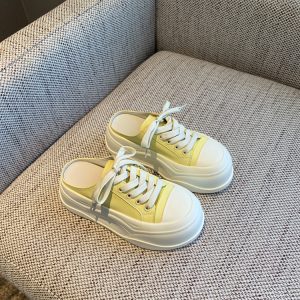 Casual Slip-On Thick-Soled White Slippers for Women - Sweet & Versatile 2025 Style Half-Drag Shoes