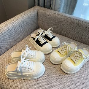 Casual Slip-On Thick-Soled White Slippers for Women - Sweet & Versatile 2025 Style Half-Drag Shoes