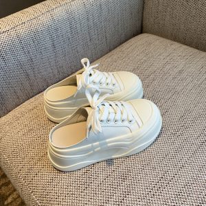 Casual Slip-On Thick-Soled White Slippers for Women - Sweet & Versatile 2025 Style Half-Drag Shoes