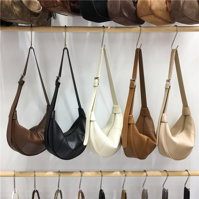 Casual Solid Color Soft Leather Croissant Dumpling Bag - Versatile Shoulder Crossbody Bag for Everyday Style