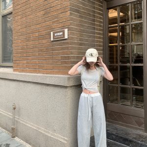 Casual Summer Loose Elastic Drawstring Sweatpants for Women - Gray Sports Pants with Freedom and Laziness Level Design