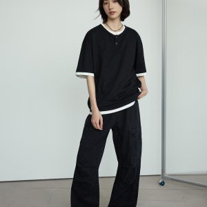 Casual Two-Piece Henley Short Sleeve T-Shirt for Men and Women - Simple Loose Fit, Unisex, Stylish Everyday Wear