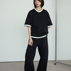 Casual Two-Piece Henley Short Sleeve T-Shirt for Men and Women - Simple Loose Fit, Unisex, Stylish Everyday Wear