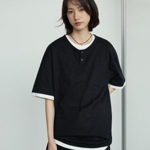 Casual Two-Piece Henley Short Sleeve T-Shirt for Men and Women - Simple Loose Fit, Unisex, Stylish Everyday Wear