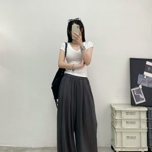 Casual Wide-Leg Pants in Water-Washed Faux Tencel - Soft, Heavy-Duty, Cool Feel, Lazy Tone Shambon Style