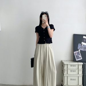 Casual Wide-Leg Pants in Water-Washed Faux Tencel - Soft, Heavy-Duty, Cool Feel, Lazy Tone Shambon Style