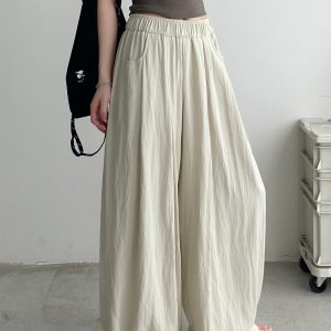 Casual Wide-Leg Pants in Water-Washed Faux Tencel - Soft, Heavy-Duty, Cool Feel, Lazy Tone Shambon Style