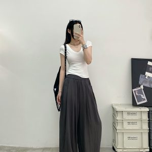 Casual Wide-Leg Pants in Water-Washed Faux Tencel - Soft, Heavy-Duty, Cool Feel, Lazy Tone Shambon Style