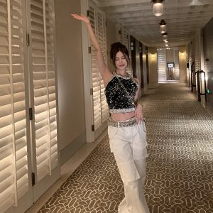 Casual Women's Vintage Work Pants - Loose Slimming White Straight Pants in Girl Group Style, Y2K Inspired Fashion