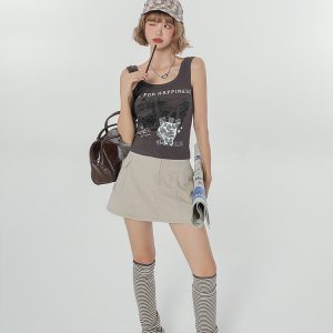 Cat Print Camisole for Women - Unique Summer Outerwear with Round Neck - Trendy Girly Style