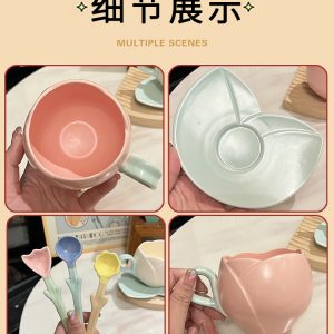 Ceramic Tulip-Shaped Coffee Cup with Saucer - Aesthetic Relief Design for Office and Home, Perfect Gift for Stylish Girls