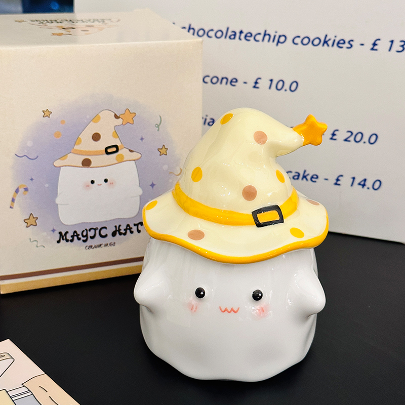 Charming Ceramic Graduation Mug for Girls, Stylish Ghost Design with Lid, Perfect Birthday Party Favor